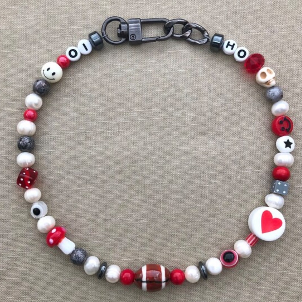 Ohio State Mismatch Fun Pearl Football Necklace